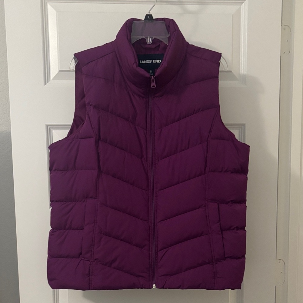Lands' End Women's Plum Puffer Quilted Vest SZ XL jewel tone cabincore outdoor